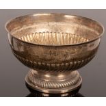 A late Victorian silver rose bowl, CB, London 1889, with presentation inscription, half-ribbed form,