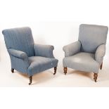 A pair of upholstered armchairs on turned front legs CONDITION REPORT: Both chairs