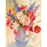 Joan Jones/Vase of Poppies and Other Flowers/signed/oil on canvas,