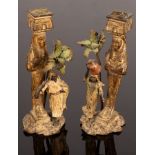 A pair of Austrian cold painted candlesticks, by Franz Bergmann,