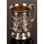 A Victorian silver embossed mug, Hilliard & Thomason, Birmingham 1870,