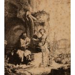 Rembrandt van Rijn (1606-1669)/Christ and the Woman of Samaria Among Ruins/etching, 12cm x 10.