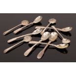 A set of six George III fiddle pattern silver condiment spoons, GH, London 1818,