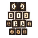 19th Century English School/Twelve Silhouette Portraits/mostly members of the Burrow and Pooley