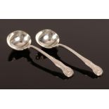 A pair of Kings pattern silver sauce ladles, WE, London 1830, crested,