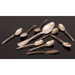A set of five apostle top silver teaspoons, Sheffield 1893, a silver two-handled trophy type cup,