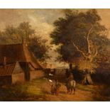 English School, 19th Century/Figures and a Horse/by a farmstead/oil on panel,