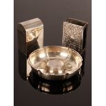 A hexagonal silver ashtray, London 1914, the central boss set a William & Mary coin, 12cm diameter,