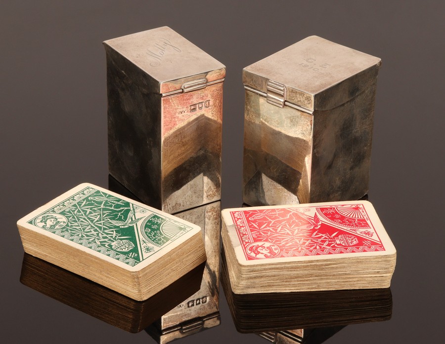 A silver box for two miniature packs of playing cards, London 1909, 7cm high, - Image 2 of 4