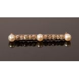 A late Victorian diamond and pearl bar brooch,