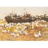 Valerie Batchelor (born 1932)/Hastings Beach/with fishing boats and seagulls/signed/acrylic, 17.