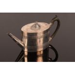 A George III oval silver teapot, Henry Chawner, London 1788, fitted an ebonised handle,