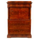A German mahogany Biedermeier secretaire cabinet with fitted interior beneath the fall,