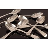 Four silver dessert spoons, Sheffield 1936 and four others,