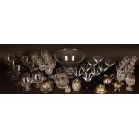 A collection of cut glass, wine,