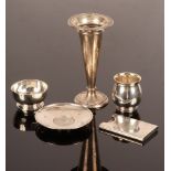 A small quantity of silver including a coin set ashtray, R & D, London 2000, 10cm diameter,