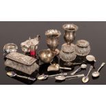 Sundry small items of silver including salts, vases, caddy spoons etc.
