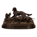 Pierre Jules Mêne (1810-1879)/A Pointer and Setter with Partridge/bronze,