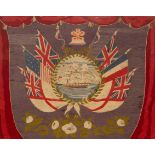 A woolwork picture of a Three Master in a roundel, the surround of the Ensign, Union,