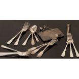 A matched set of Hanoverian pattern silver flatware, various dates and makers,