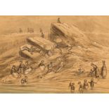 English School, circa 1900/Figures on the Beach at Ilfracombe/pen and ink wash,