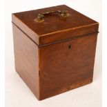 A 19th Century mahogany and boxwood strung decanter box with brass swan neck handle, 24cm high,