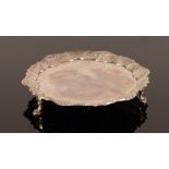 A George II silver card waiter, William Peaston, London 1751, with pie crust border, crested,