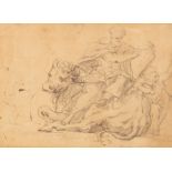 Italian School, 17th Century/Figure Astride a Bull, A Putto Beside/pencil drawing, 11.5cm x 16.