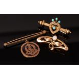 An Art Nouveau bar brooch of stylised foliate design, set with an opal in 9ct yellow gold,
