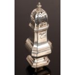 A silver sugar caster, Adie Bros., Birmingham 1960, of square baluster shape, 18.