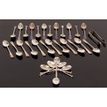 Twelve silver enamel coffee spoons, L & S, Birmingham 1920,