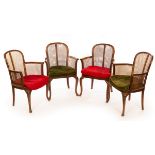 Four mahogany armchairs with cane backs and sides,