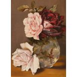 WJC/Still Life of Roses/initialled and dated '32/oil on board, 20cm x 14.