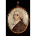 Andrew Plimer (1763-1837)/Portrait Miniature of Sir Thomas Strachey/wearing a brown coat,
