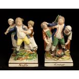 Two Staffordshire pearlware figure groups 'Contest' and 'Scuffle',