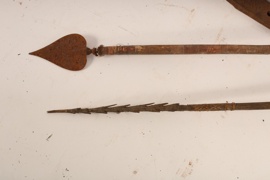 A quantity of tribal weapons, to include a bow, polychrome and barbed arrows, machete and spear, - Image 4 of 4