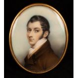 Andrew Plimer (1763-1837)/Portrait Miniature of a Gentleman/wearing a brown coat,