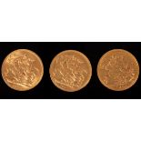 Three gold sovereigns, 1903, (P),