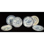 Five Chinese export blue and white plates and a bowl/Provenance: The Estate of Anthony J Beeson