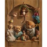 Deborah Jones (1921-2012)/Teddy Bears/signed/oil on canvas, 50.5cm x 40.