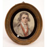 English School, circa 1810/Portrait of a Young Beau/bust length, wearing a grey coat,