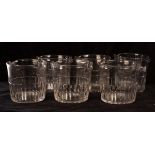 Set of six 19th Century clear glass rinsers, twin beakers to each rim,