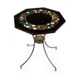 A 19th Century Italian pietra dura octagonal table, the black marble top with polychrome trailing,