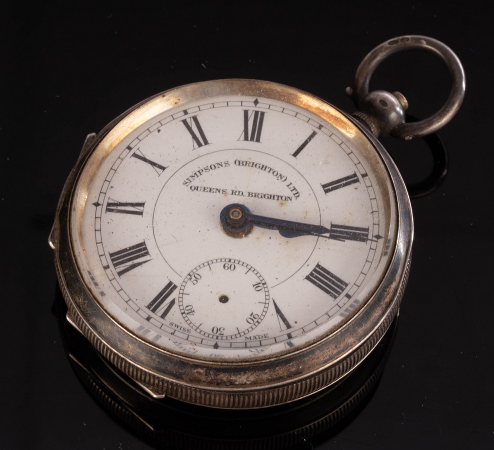 A silver open faced pocket watch, Simpsons Ltd.