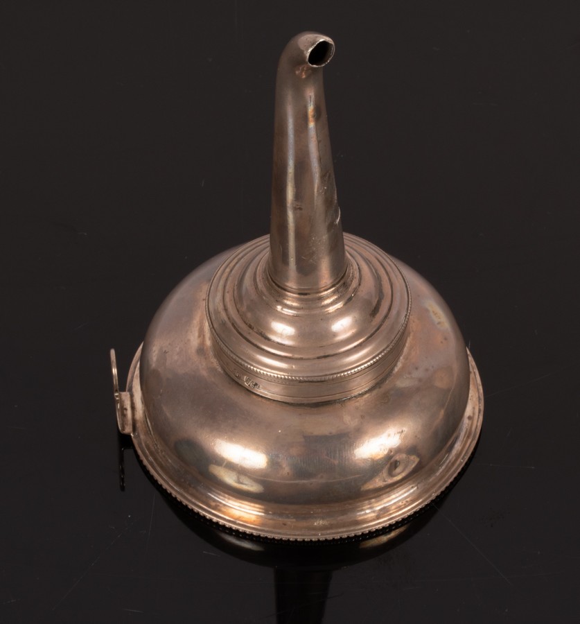 A George III silver wine funnel, Hester Bateman, no date letter, with beaded borders, 12.