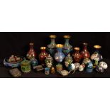 A large quantity of cloisonné items, including vases, boxes,