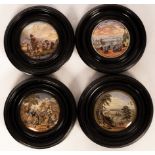 Four Prattware pot lids, The Village Wedding, Royal Harbour Ramsgate, The Shrimpers,