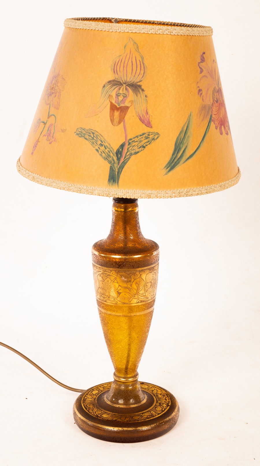 An early 20th Century acid etched baluster glass table lamp in the style of Koloman Moser,