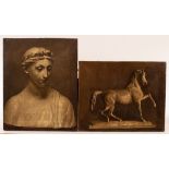 Early 20th Century/Classical Studies/one of a horse, the other a female bust/monochrome,