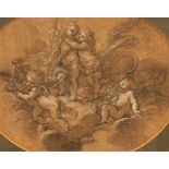 19th Century School/Putti in Clouds/oval/pencil and chalk study,